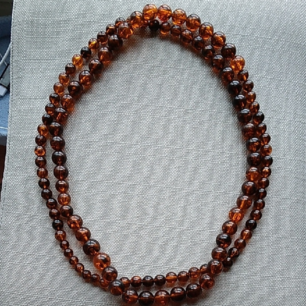Vintage Translucent Brown Lucite Resin Beaded Long Necklace
